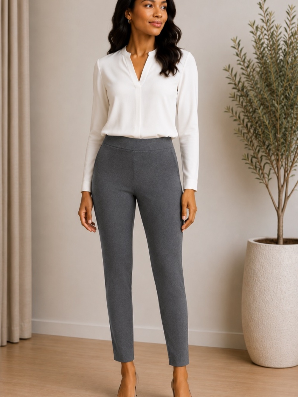 J.Jill Ponte Slim Leg Pull On Pants Gray Stretch Ankle Size XS